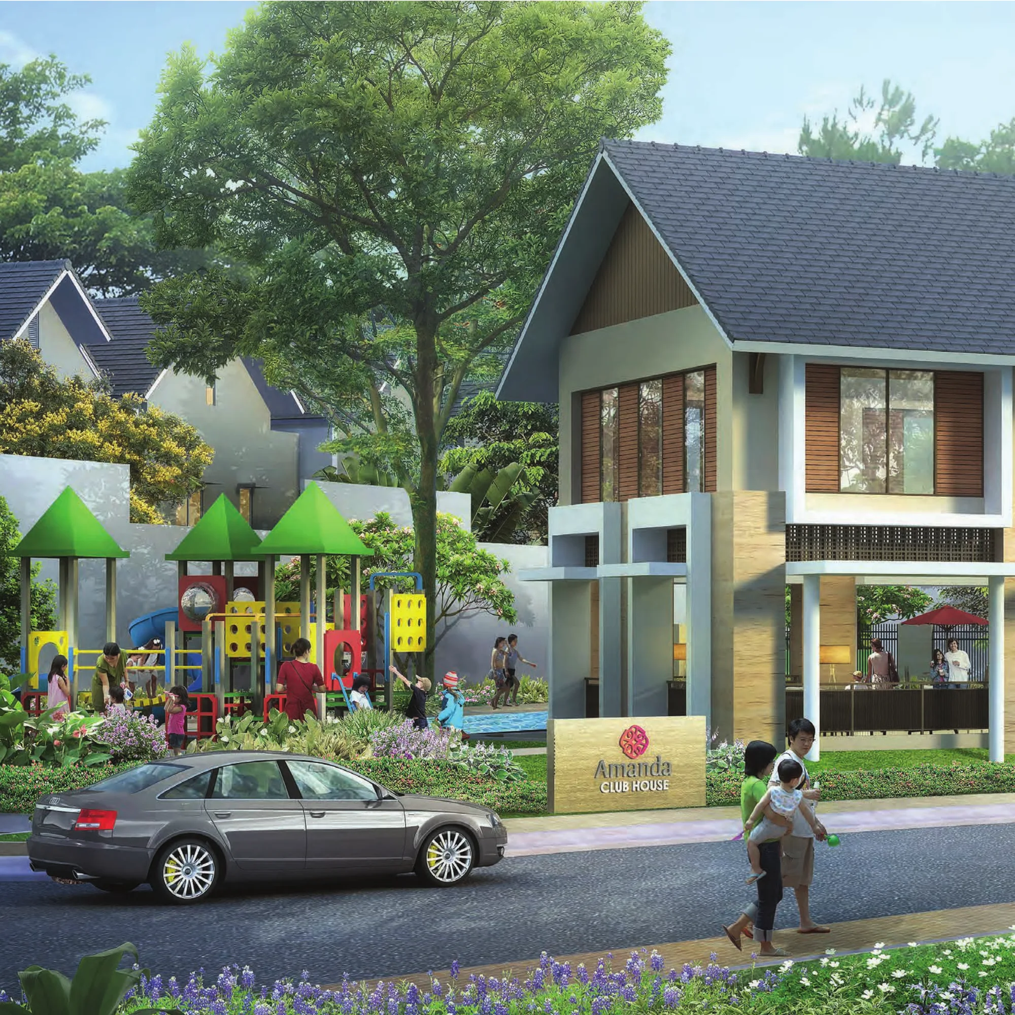 Unit Amanda — eksterior standalone dengan taman