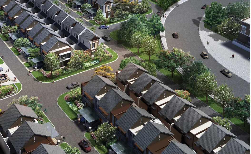 Aerial view housing rows Chelsea Cherry — cluster detail