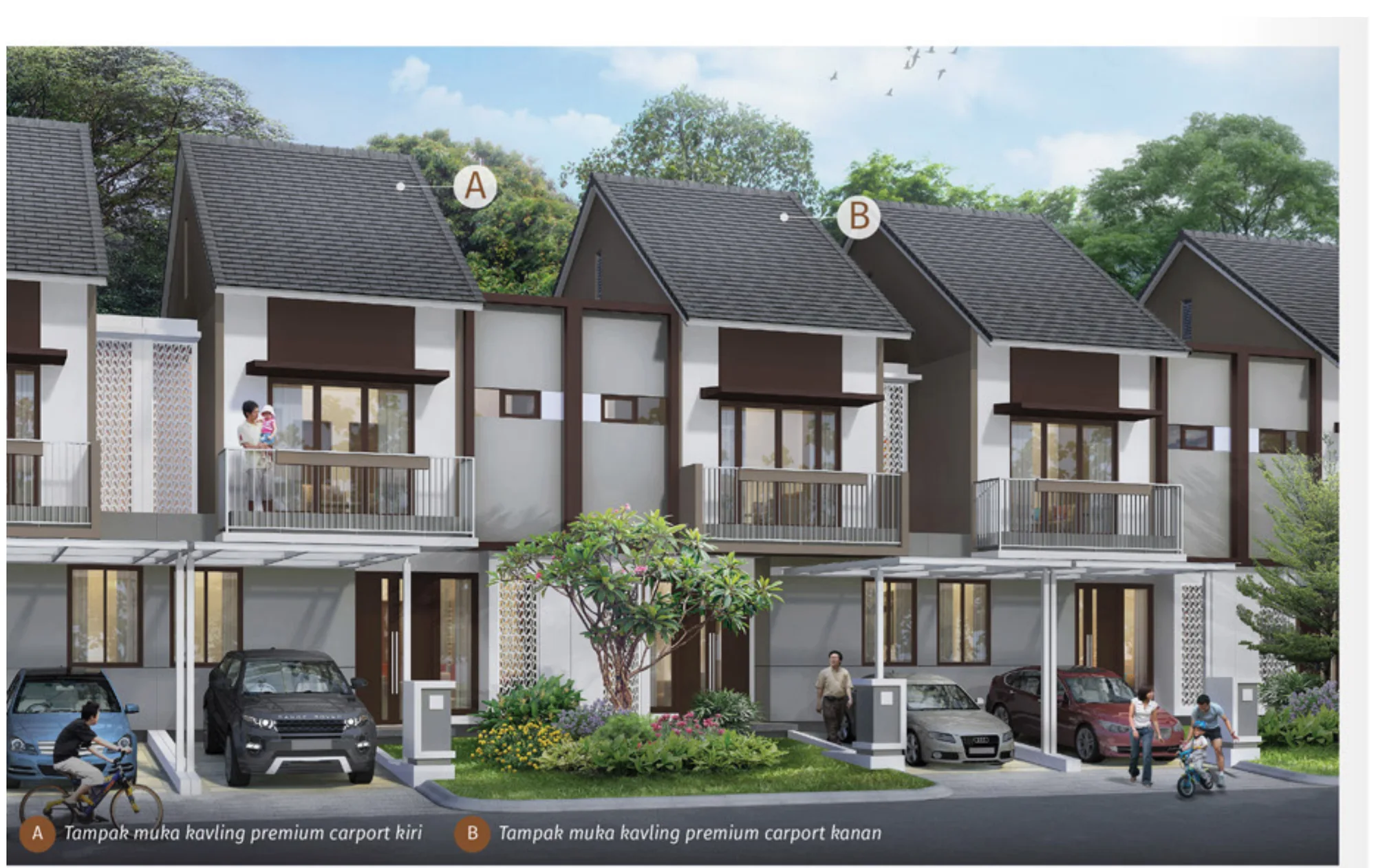 Cynthia 7 Premium — fasad modern 2 lantai, carport kiri & kanan